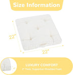 Floor Pillow, 22x22 Tufted Floor Cushion for Adults, Square Large Meditation Cushion Pillow, Corduroy Sitting with Handle, Yoga Seating for Tatami, Beige, 1Pack