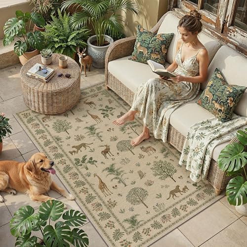 3x5 Easy Jute Outdoor Patio Rug Washable Brown Printed Entrance Area Rug for Living Room Lightweight Non Slip No Sheding Doormat Entryway Farmhouse Bedroom Backyard Kitchen Deck - color: Jungle | Brown, size: 3'x5'