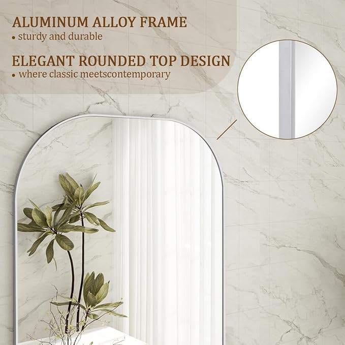 Koonmi Full Length Mirror, 56"x21" Mirror Full Length with Stand, Silver Domed Top Square-Edged Floor Mirror with Aluminum Alloy Frame for Bedroom Living Room