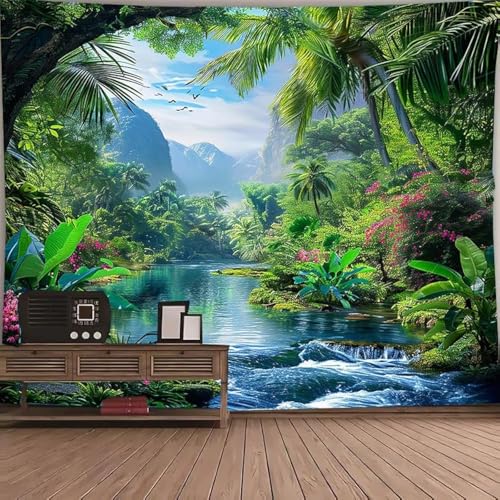 FENDROM Nature Tropical Rain Forest Tapestry Fantasy Landscape Mountain River Jungel Wall Hanging Tapestries for Bedroom Living Room Dorm - color: Rain Forest, size: 59"L x 39"W