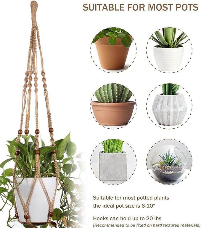 Macrame Plant Hanger Indoor Hanging Plant Holder Hanging Planter Basket with Beads No Tassels for Outdoor Boho Home Decor 35 Inch