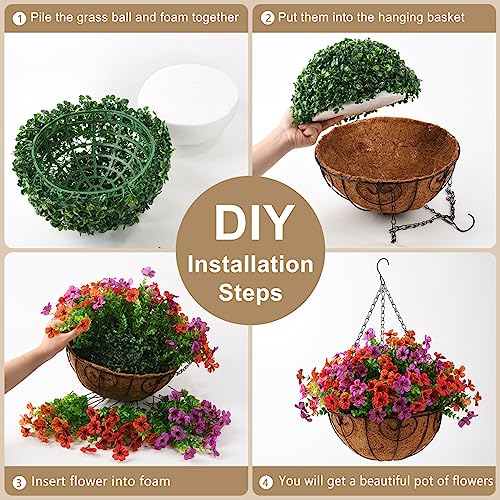 ZFProcess Artificial Faux Hanging Plants Flowers Basket for Spring Outdoor Decoration, Fake Silk Daisy in Planter Realistic UV Resistant Look Real for Porch Home Patio Balcony Yard(Purple Orange red) - color: Purple Orange Red