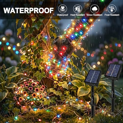 Solar String Lights 2 Pack Total 66FT 200LED Solar Fairy Lights Outdoor Waterproof 8 Lighting Modes Twinkle Lights for Patio, Garden Yard Party Wedding Tree Christmas Halloween Decoration, Multicolor - color: Multicolor