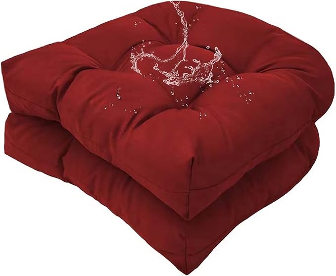 18 x 18 Outdoor Seat Cushions Set Waterproof Patio Seat Pad Burgundy Rocking Chair Cushion with Ties for Indoor Outdoor, Set of 2