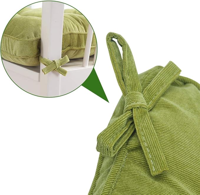 Tiita Chair Pads for Dining Chairs, Seat Cushions with Ties 18x18 Inches, Square Pillows Pad Set of 2 for Kitchen, Green