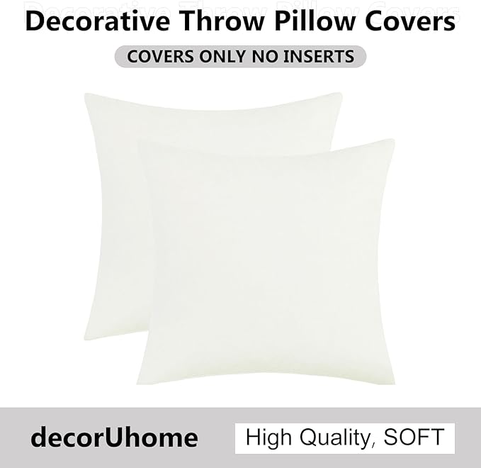 decorUhome Chenille Cream White Spring Throw Pillow Covers 20x20 Inch Set of 2, Decorative Soft Couch Pillow Covers Solid Dyed Accent Farmhouse Neutral Square Pillow Cases for Sofa