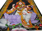 Goddess Saraswati batik sequins Cotton Wall Hanging yoga Painting : Size 43"x30" Inches - color: Saraswati