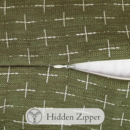 JoraLion Decorative 14x36 Lumbar Pillow Cover, Olive Green Cross Pattern Woven Textured Cushion Case Polyester Cozy Modern Farmhouse Vintage Pillowcase for Couch Sofa Bed Living Room, ONLY 1 Cover - color: Olive Green