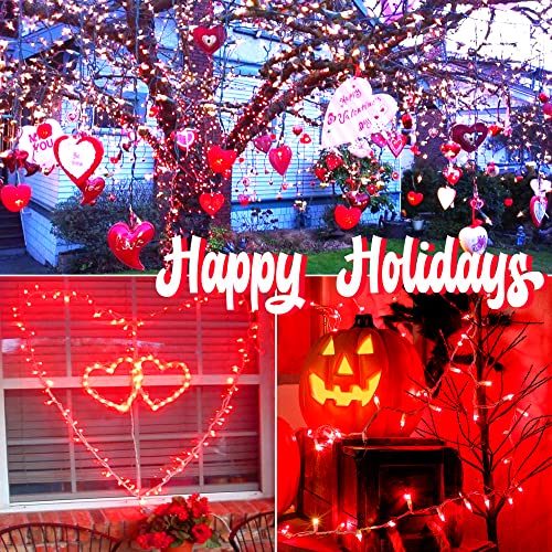 Hopolon 50 Red Christmas Lights, 2PACK White Wire 13Feet Long String Lights Set for Outdoor Indoor Décor, Valentines Day, Wedding, Halloween, Christmas Trees, Holiday Lighting Decorations,Red - color: Red,white Wire, size: 2PACK, 50 count
