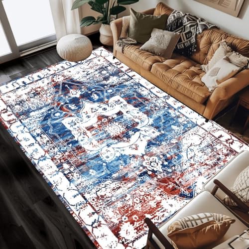 Rust Red Blue Vintage Distressed Antique Area Rugs 2x3 Traditional Retro Rug for Living Room Bedroom Diningroom Faux Wool Machine Washable Soft Thick Carpet Dorm Nursery Office Floor Rug Mat - color: D, size: 2x3