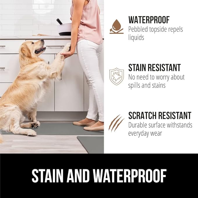GORILLA GRIP 2 Pack Comfortable Cushioned Kitchen Mats for Floor, 17x29 + 17x59, Waterproof and Stain Resistant, 1/2 Inch Thick Soft Ergonomic Standing Desk Anti Fatigue Mat, Foam Supports Feet, Grey