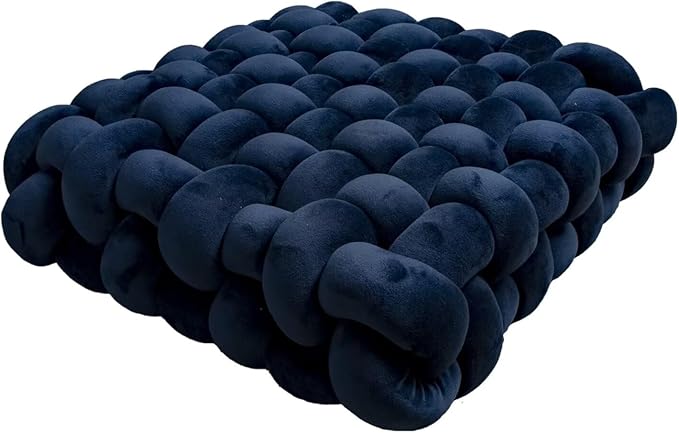 Knot Pillow Meditation Cushion Large Floor Cushions for Sitting Funky Throw Pillow Chair Pillows Soft Pads Square Knotted Seat Cushions Home Decoration Living Room Bedroom Sofa Couch Dark Blue