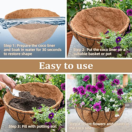 Legigo 4 Pack 16 Inch Hanging Basket Coco Liners Replacement, 100% Natural Round Coconut Coco Fiber Planter Basket Liners for Hanging Basket Flowers/Vegetables - color: 4pcs, size: 16 Inch