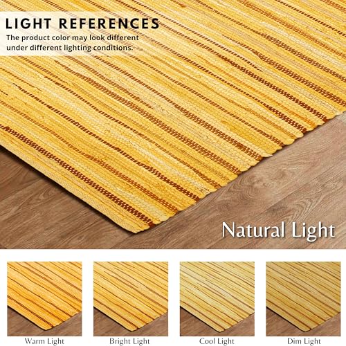 Cotton Hand Woven Chindi Rug 3x5 Feet - Mustard, Farmhouse Decorative Recycled Fibre Floor Aera Rag Rugs Ideal for Kitchen, Bedroom, Living Room | Yellow Lightweight Reversible Mat for Home Décor - color: Mustard, size: 3 x 5 feet