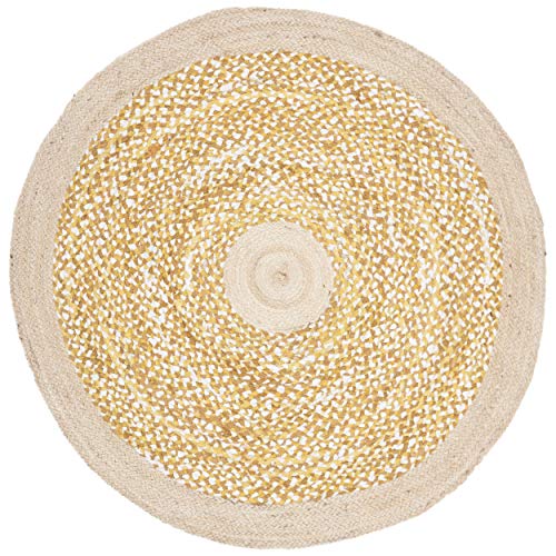 SAFAVIEH Cape Cod Collection Area Rug - 5' Round, Gold & Natural, Handmade Braided Jute & Cotton, Ideal for High Traffic Areas in Living Room, Bedroom (CAP210D) - color: Gold/Natural, size: 5' (Round)
