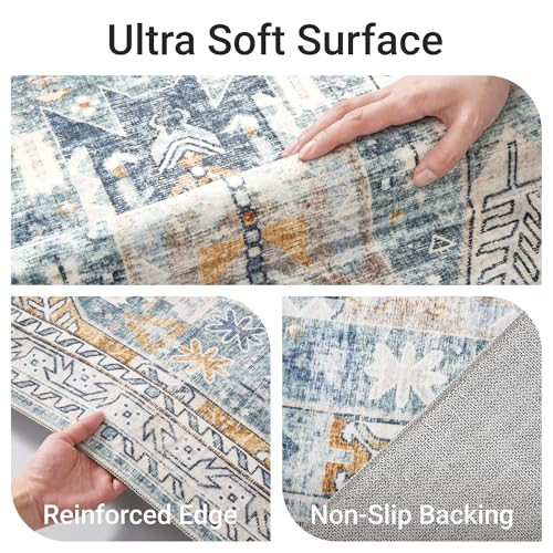 befbee 5x7 Area Rugs for Living Room,Stain Resistant Washable Rug,Non-Slip Backing Carpets for Bedroom,Kitchen,Printed Vintage Home Decor Rug (Blue/Gold, 5'x7') - color: Blue/Gold, size: 5' x 7' (Rectangular)