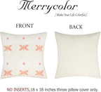 Merrycolor Boho Embroidered Throw Pillow Covers 18x18 Pink Flower Pillow Covers Textured Square Cushion Case Farmhouse Decorative Pillow Covers for Couch Bed,1PC, Beige and Pink Floral
