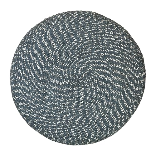 SIMPLIHOME Bayley Round Pouf - 20 inch Wide Handcrafted Braided Cotton Pouf in Aegean Blue and Natural, Transitional Footstool for Living Room or Bedroom with Polystyrene Filling, Assembled - color: Aegean Blue and Natural