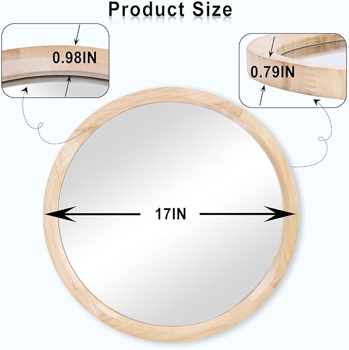MAGFLERUM 17 Inch Round Wall Mirror Set of 2, Small Round Wooden Mirror for Nursery, Bedroom, Living Room (Nature)
