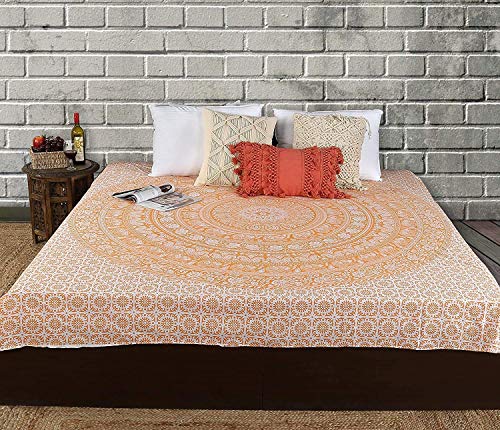 RAJRANG Elephant Mandala Tapestry Cotton Wall Hanging Hippy Tapestries Hippie Beach Throw College Dorm Decor Bohemian Boho Bedsheet - Orange - Queen - 90x84 inches - color: Buff orange, size: 90"L x 84"W