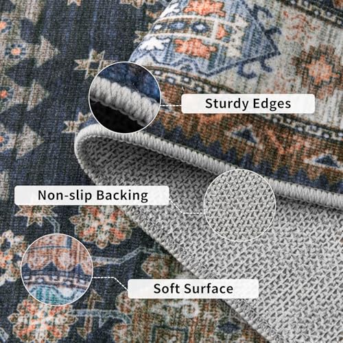 Tangsoo 2x3 Small Area Rug for Entryway,Vintage Washable Indoor Entry Door Carpet Non-Slip Rubber Backing Throw Mat for Front Porch Entrance Kitchen Blue Orange - color: Blue/Multi, size: 2' X 3' (Rectangular)