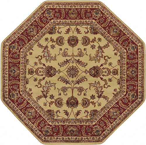 6ft Octagon Indoor Area Rug for Living Room, Dining Room, Bedroom, Entryway | Alfombras para Salas | Traditional, Oriental | Ivory 5'3'' Octagon - color: Ivory - Sariya, size: 5'3" x 5'3" (Rectangular)