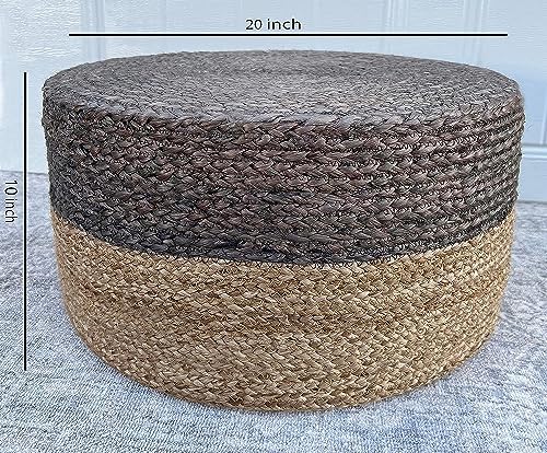 Jute Pouf Ottoman | Footrest Pouf | Hand Braided - Round Boho Pouffe - for Living Room, Bedroom, Nursery (20"x20"x10") Brown - color: Brown, size: 20"D x 20"W x 10"H
