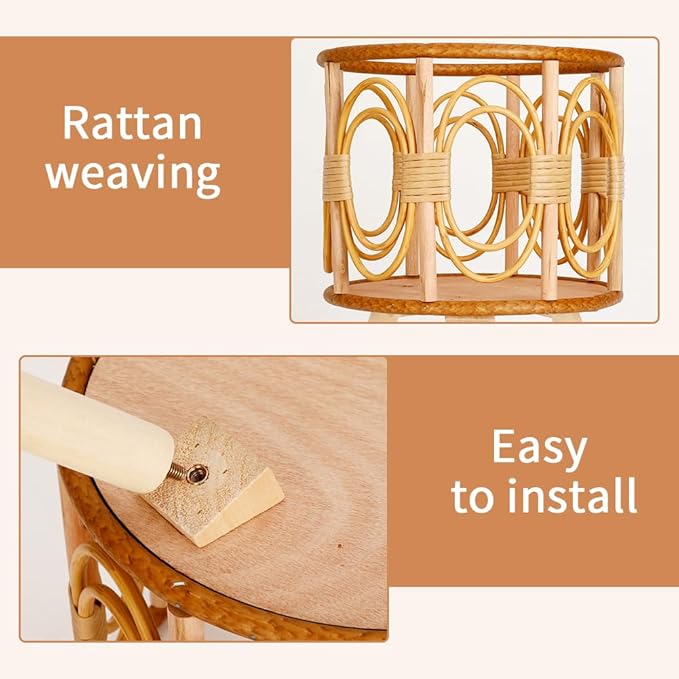 2Pcs Rattan Plant Stand Indoor Planter: Handmade Boho Wricker Plant Stand - Large Floor Planter Riser Mid Century Plant Holder for Flower Pots