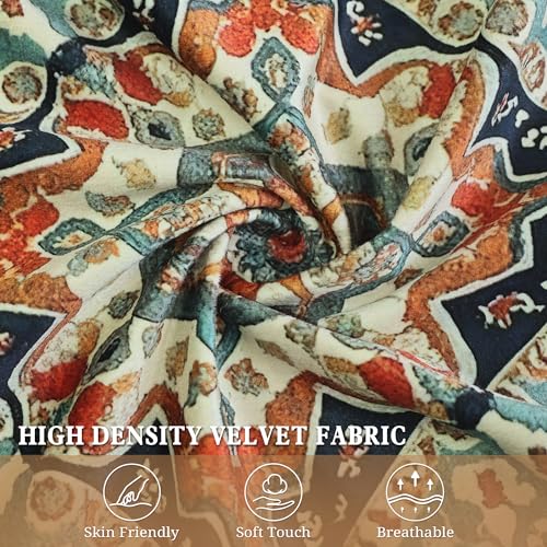 Boho Soft Velvet Throw Pillow Covers 18x18 in Vintage Moroccan Rug Tribal Pattern Pillowcases, Antique Ethnic Decor, Geometric Pattern Cushion Cover for Sofa, Living Room, Blue, 2 Pack - color: Blue, size: 18" x 18" (Pack of 2)