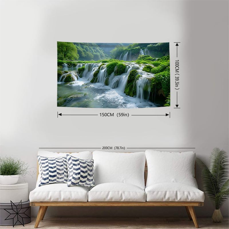 FENDROM Green Misty Forest Wall Tapestry Jungle Mountain Waterfall Nature Tapestry Tree Tapestries for Bedroom Living Room Dorm Decor - color: Waterfall, size: 59"L x 39"W
