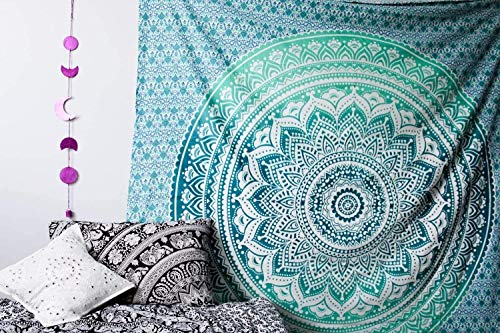ANJANIYA Ombre Wall Hanging Bohemian Tapestry, Metallic Wall Art Bedspread, Psychedelic Hippie Mandala Dorm Décor for Hanging, Bedding, Beach Coverlet Curtain, Green, 54"X60" - color: Green, size: 60"L x 54"W