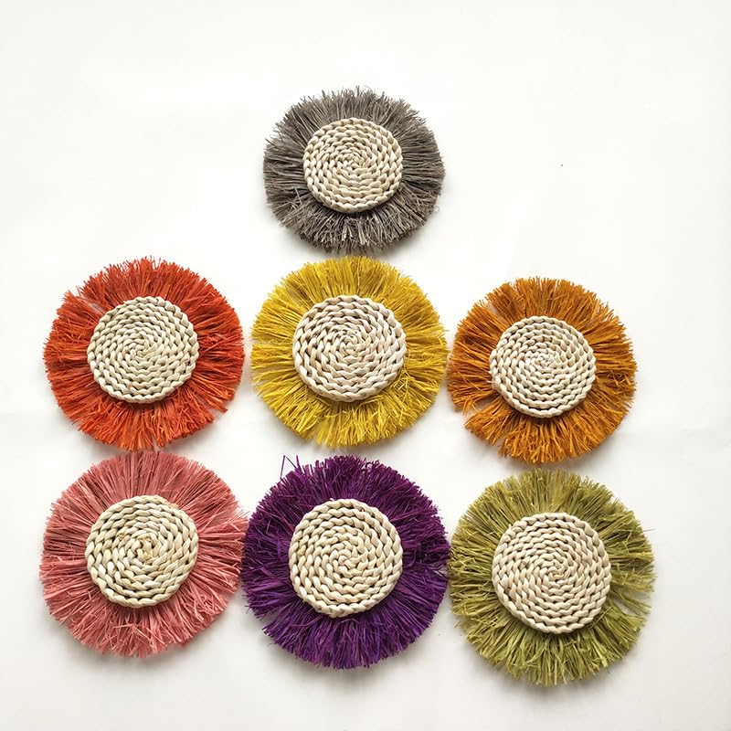 Boho Wall Baskets Decor Hanging Rustic Rattan Wicker Wall Baskets Round Wall Art for Farmhouse Living Rooms Bedrooms Kitchen Decorations (Yellow)