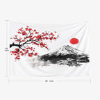 EMMTEEY Mountain Tapestry Hanging Wall Decor Small 60X40 Inch-Ink Red Flowers and Fuji Mountain Durable Wall Art for Bedroom