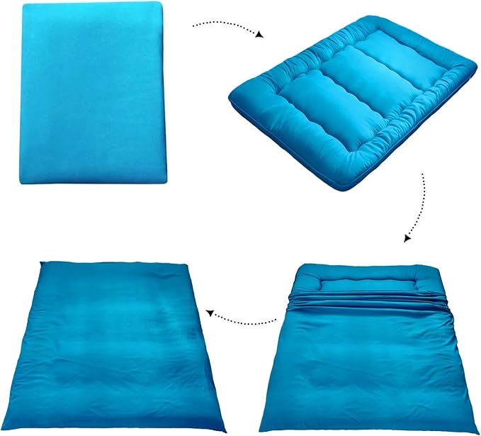 Japanese Floor Mattress Futon Mattress, Thicken Tatami Mat Sleeping Pad Foldable Roll Up Mattress Boys Girls Dormitory Mattress Pad Kids Floor Lounger Bed Couches and Sofas, Turquoise, Twin Size