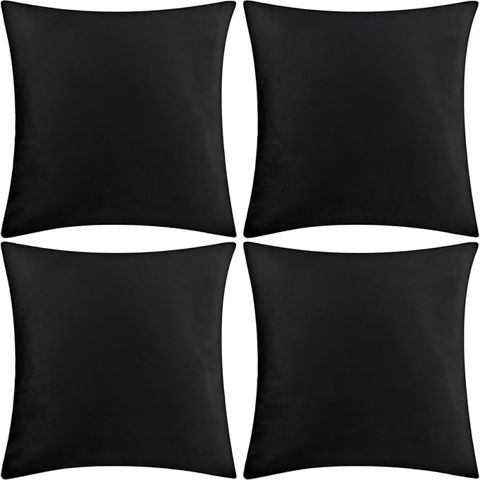 4 Pack 18x18 Pillow Cover Velvet Pillow Covers, Square Throw Pillow Covers for Living Room Decorations Throw Pillow Case, Throw Pillow Cover Cushion Cover for Sofa Bedroom Car, Black Velvet