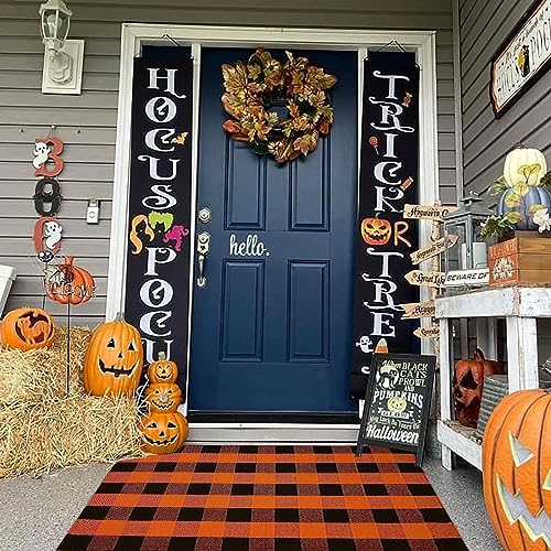 Bottalive Buffalo Plaid Outdoor Rugs, 3'x5' Orange and Black Checkered Indoor/Outdoor Area Rug, Layering Rug for Hello/Welcome Door Mat, Washable Cotton Woven Farmhouse Mat for Fall Front Porch Décor - color: Orange and Black Plaid, size: 3' x 5' (Rectang