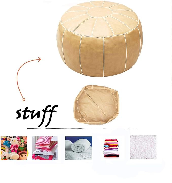 Decorative Pouf Foot Stool Round Unstuffed Leather Ottoman Cushion Storage seat or for Resting Your Feet on, Floor Chair Foot Living Room Bedroom Kids Room and Wedding (Chocolate)