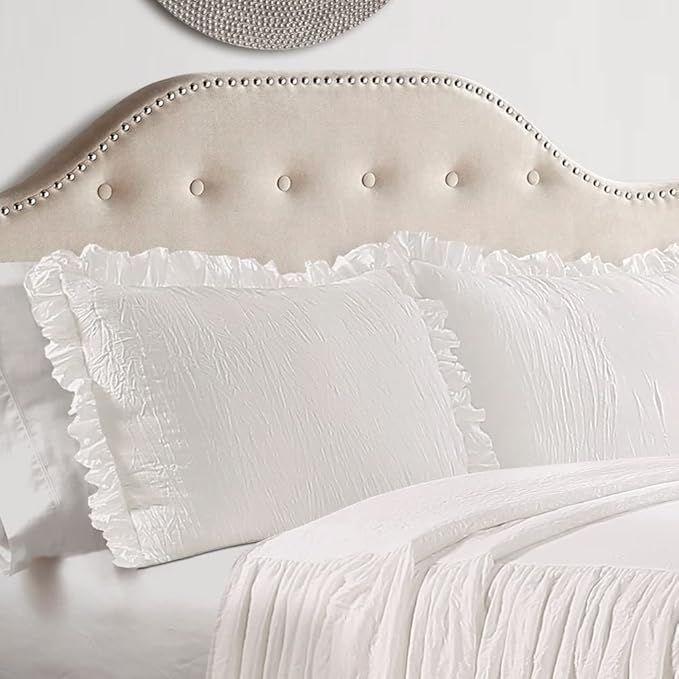 Lush Decor Ruffle Skirt Bedspread Set - 3-Piece Luxurious Farmhouse Bedding - Elegant Ruffle Detail - Timeless Style - Soft Lightweight Sheets - King, White