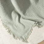 GLORY SEASON 100% Cotton Throw Blanket with Fringe Tassels Wraps Cover for Bed Couch and Living Room Sofa,Chair 50x60 Inches, Green - color: Morandi Green
