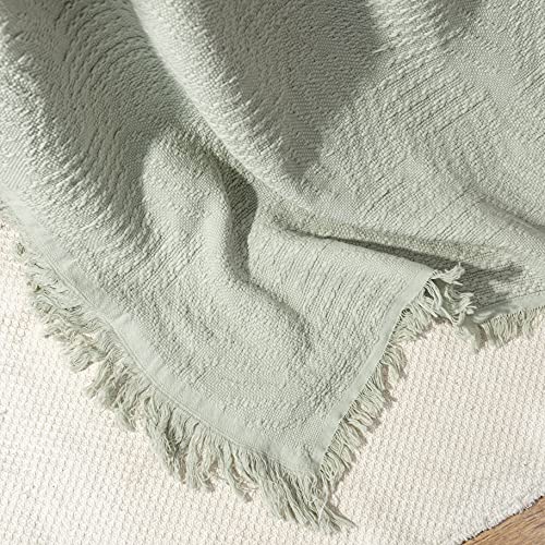 GLORY SEASON 100% Cotton Throw Blanket with Fringe Tassels Wraps Cover for Bed Couch and Living Room Sofa,Chair 50x60 Inches, Green - color: Morandi Green
