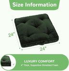 Floor Pillow Set of 2, 24x24 Tufted Floor Cushion for Adults, Square Large Meditation Cushion Pillow, Green Corduroy Sitting Pillow with Handle, Yoga Seating for Tatami