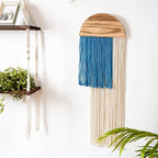 Macrame Wall Hanging, Boho Woven Tapestry, Modern Tassel Wall Decor, Handmade Wall Art Tapestry for Bedroom, Living Room, Home, Bohemian Apartment Decoration Ornament Craft (Blue Semicircle)