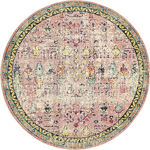 Rugs.com El Paso Collection Rug – 8 Ft Round Pink Medium Rug Perfect for Kitchens, Dining Rooms - color: Pink 2, size: 8' Round