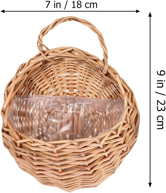 Yardwe Woven Rattan Flower Basket Hanging Planter 3.1X3.1X9 Inches Wicker Wall Basket for Indoor Outdoor Garden Decor and Plant Display