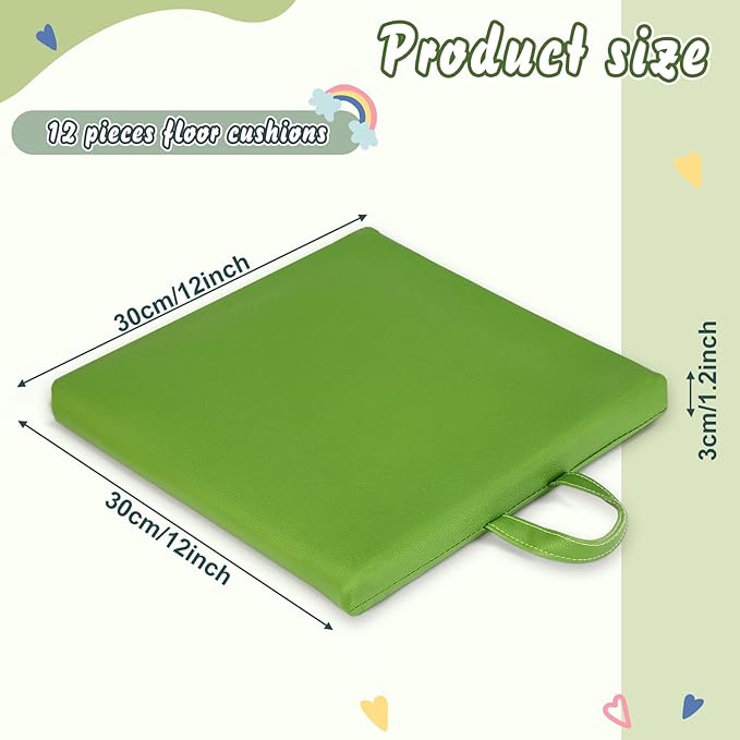 Sawysine 12 Pcs Floor Cushions Classroom Flexible Floor Seating with Handle for Kids in Home School Classroom Kindergarten Daycare Nursery (Fresh Color,Square)