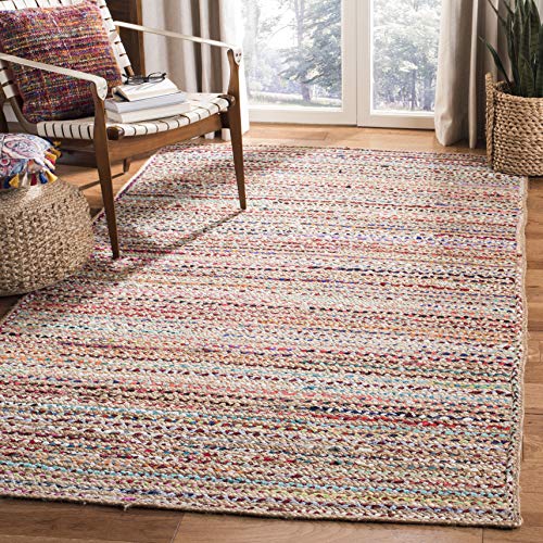 SAFAVIEH Cape Cod Collection Area Rug - 3' Square, Natural & Multi, Handmade Boho Braided Jute, Ideal for High Traffic Areas in Living Room, Bedroom (CAP251A) - size: 3' x 3' (Square)