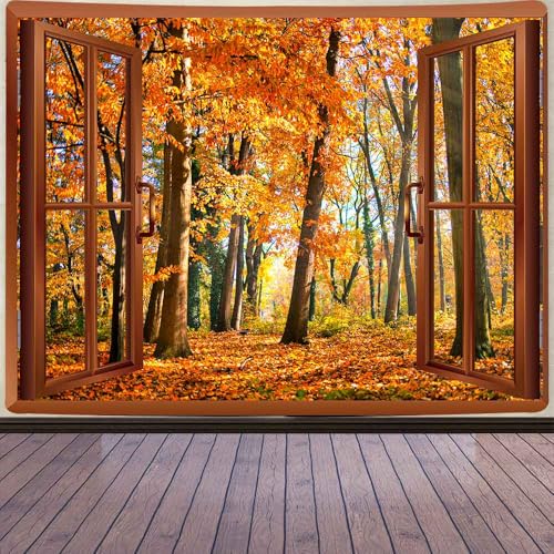 Aidatain Fall Tapestry Wall Hanging Autumn Maple Tree Forest Scenery Size 80" L x 60" W Flannel Fabric Art Tapestries,for Living Room Dorm Bedroom Home GTDWAT343 - color: Autumn Maple Tree Forest