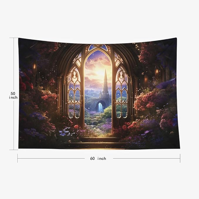 EMMTEEY Fantasy Tapestry Wall Hanging 60X50 Inch - Fairytale World Bathroom Wall Decor Witchy Forest Backdrop for Dorm Classroom