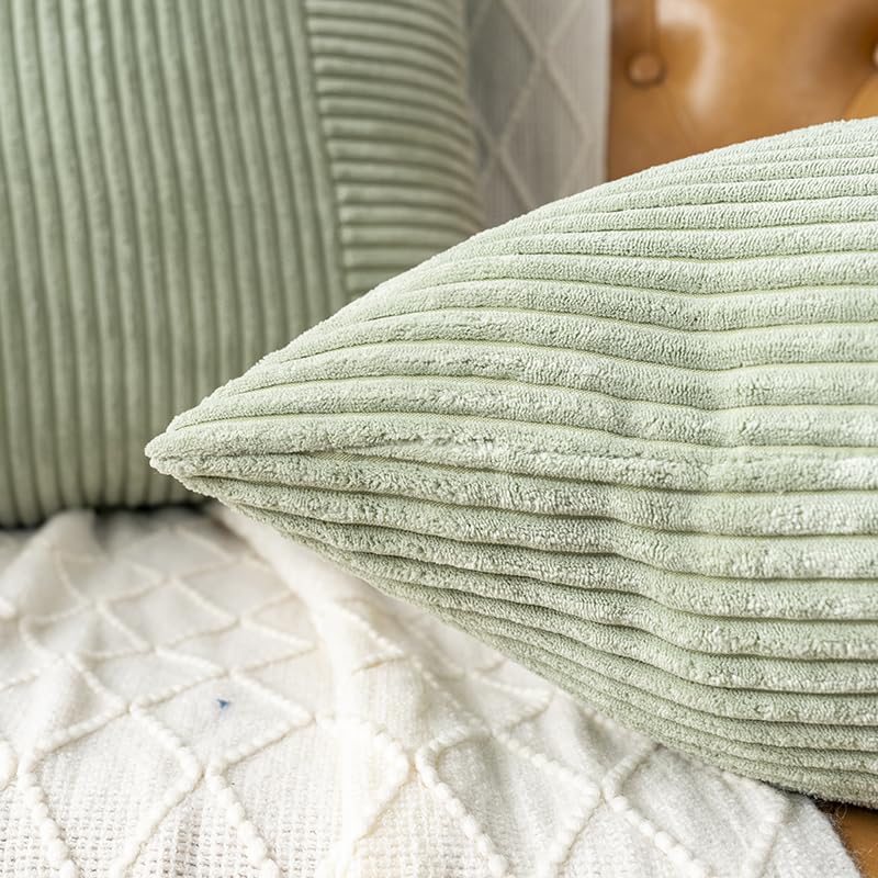 Corduroy Throw Pillow Covers, Cozy Cushion Covers for Home Decor, Zippered Pillowcases for Couch and Bed - color: Green Corduroy Pillowcase
