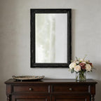 Rustic Black Mirror with Beaded Detailing 29 X 20 Inch, Wall Hanging Distressed Wood Frame Rectangular Gothic Wall-Mounted Mirrors for Living Room Bathroom Entryway, Horizontal or Vertical